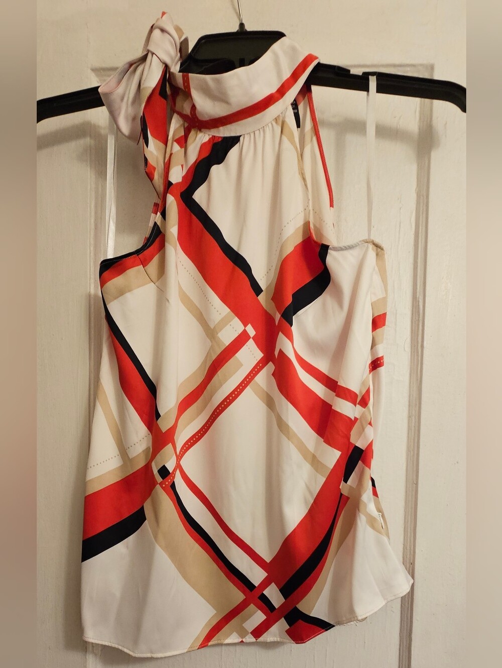 3/$20- New York & Company Red, Black & Cream Striped Halter Top